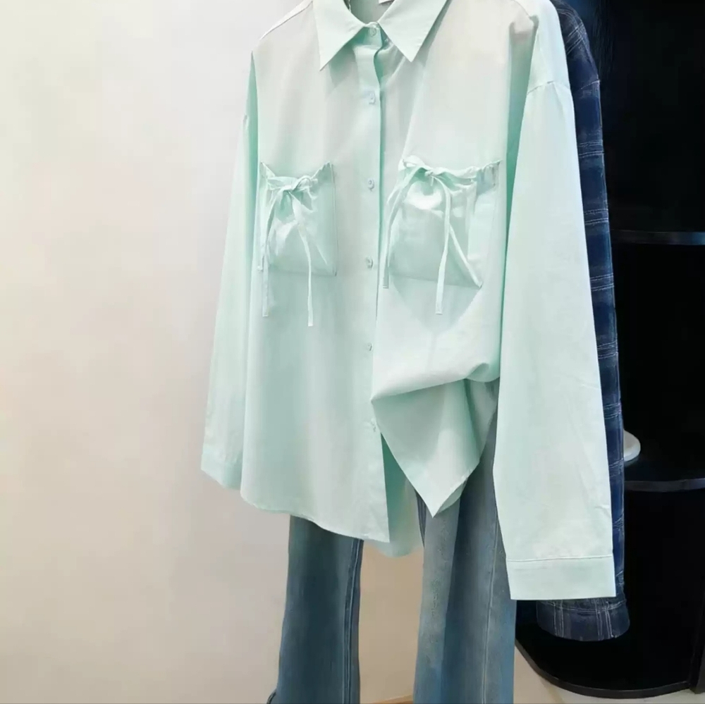 Mint Green Drawstring Pocket Shirt